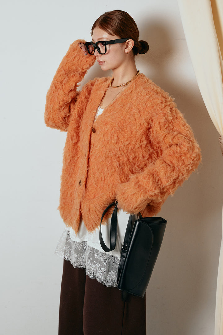 [SET]ルーズシャギーニットカーディガン+レース切り替えキャミソール(2set)