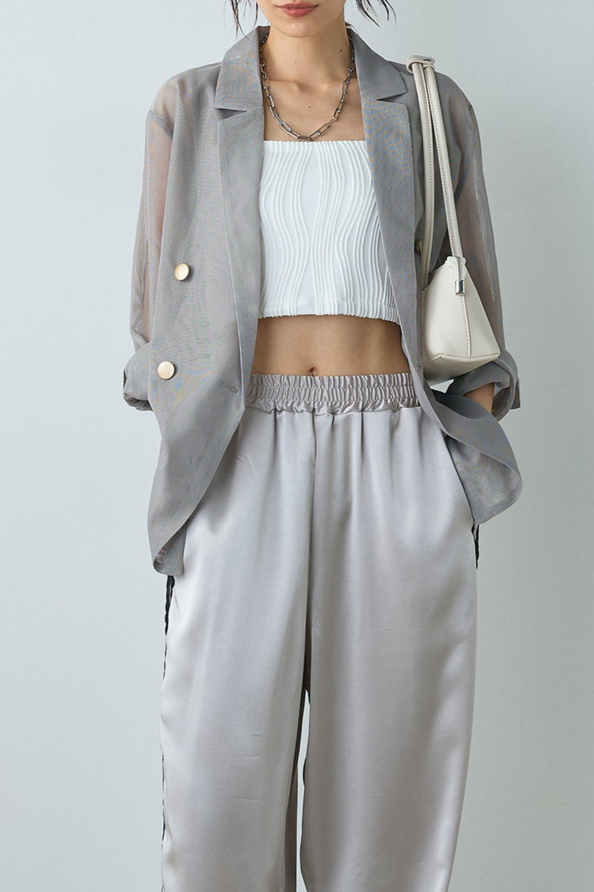 SET]シアーダブルテーラードジャケット+ウェーブパイピング