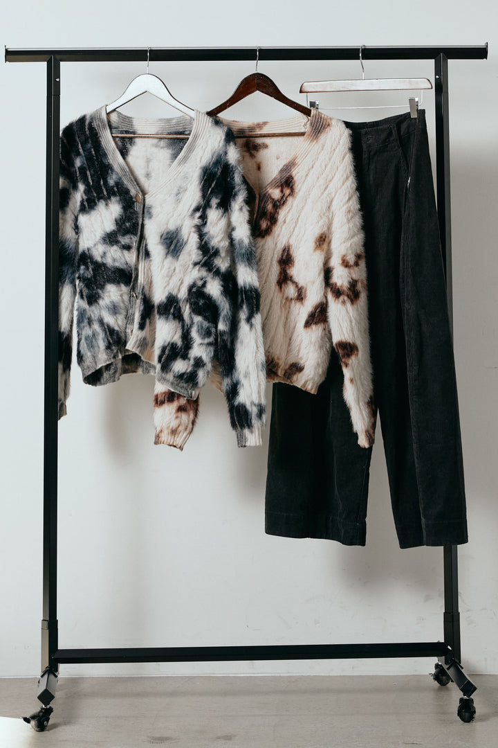 【着回しセット】[SET]タイダイ柄シャギーニットカーディガン+タック入りコーデュロイワイドパンツ+タイダイ柄シャギーニットカーディガン(3set)
