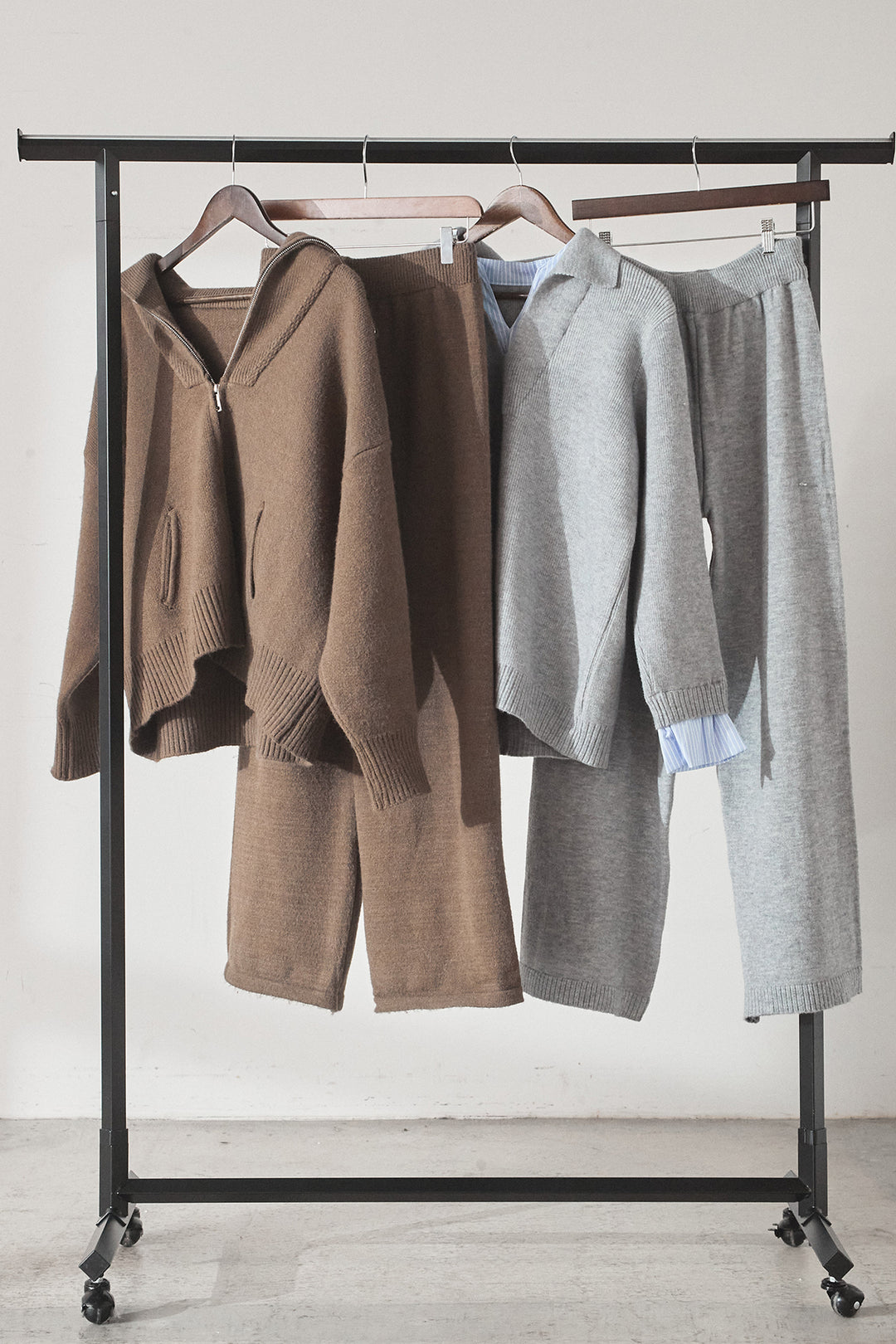 【着回しセット】[SET]ビッグカラーダブルジップニットSETUP+ストライプドッキングニットポロSETUP(2set)