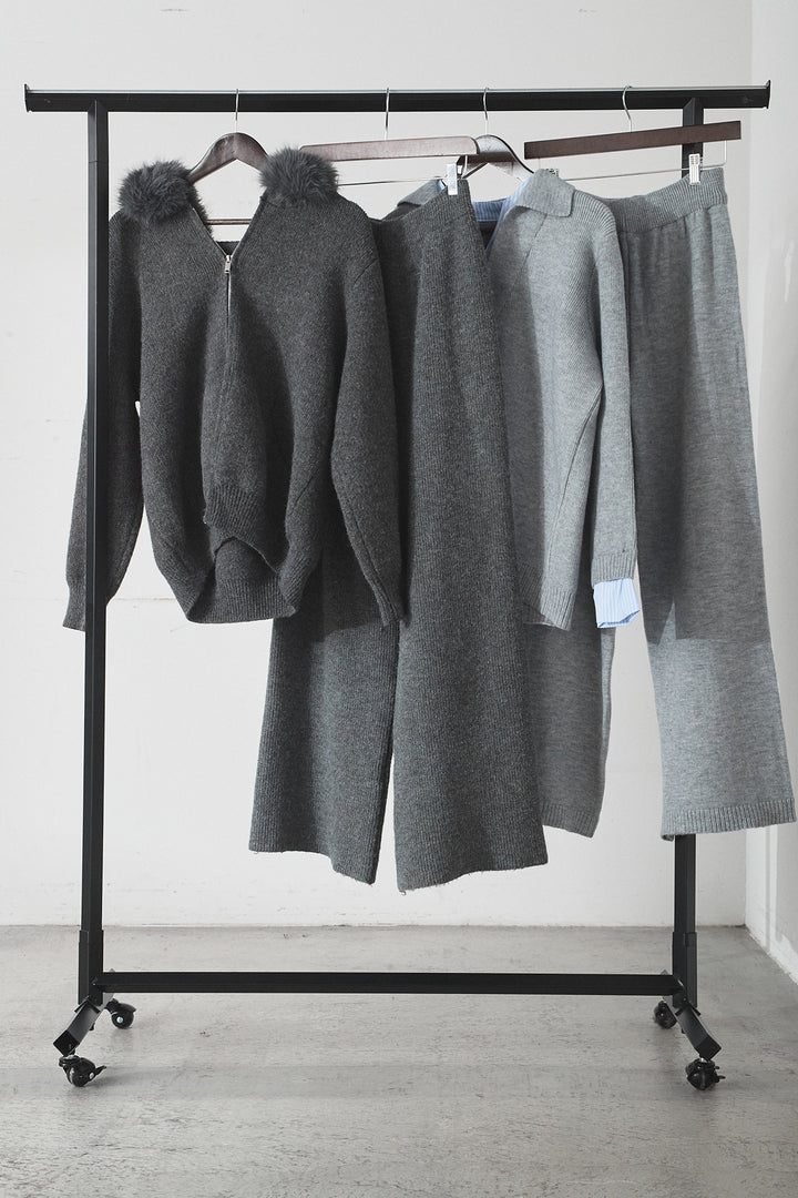 【着回しセット】[SET]ファー付きフーディーニットSETUP+ストライプドッキングニットポロSETUP(2set)