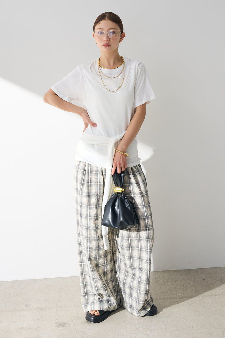 [SET]フロントタイTシャツ+タータンチェックワイドパンツ(2set)