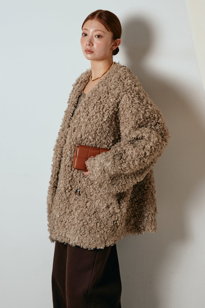 [SET]シープライクファージャケット+裏起毛スウェットワイドパンツ(2set)