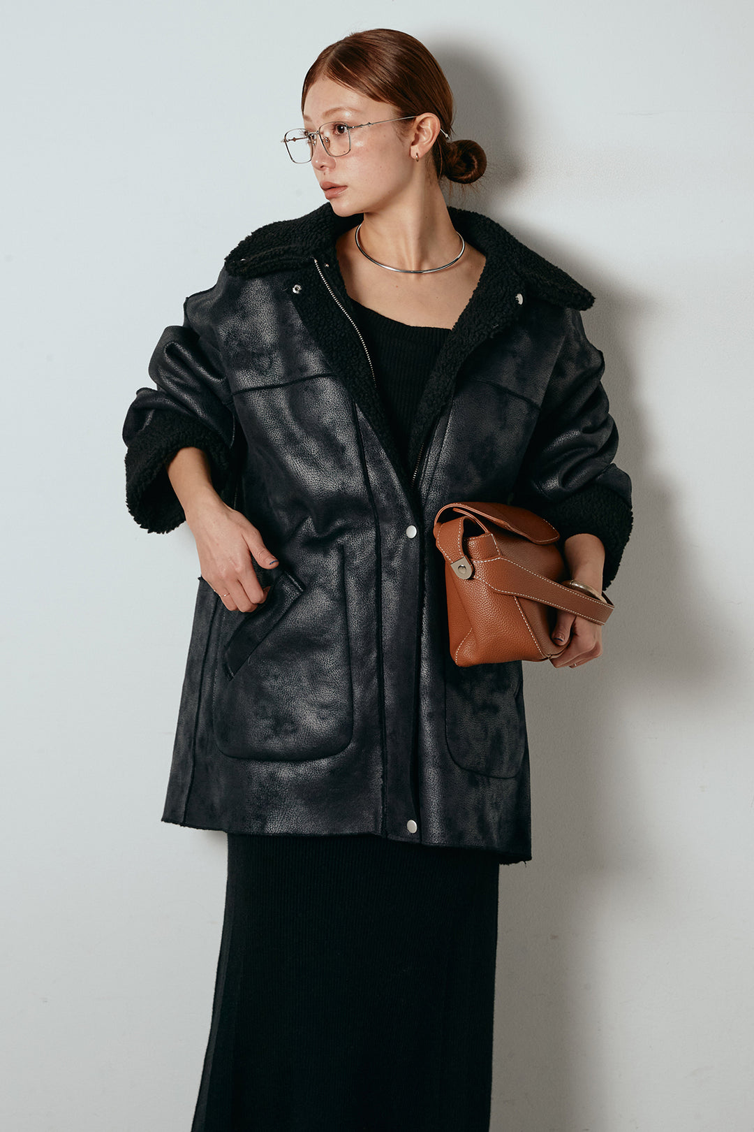 [SET]リバーシブルエコムートンコート+リブナローニットスカート(2set)