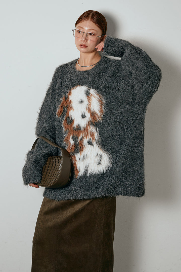 [SET]シャギーニュアンスアニマルニット+スウェードライク裾フリンジスカート(2set)