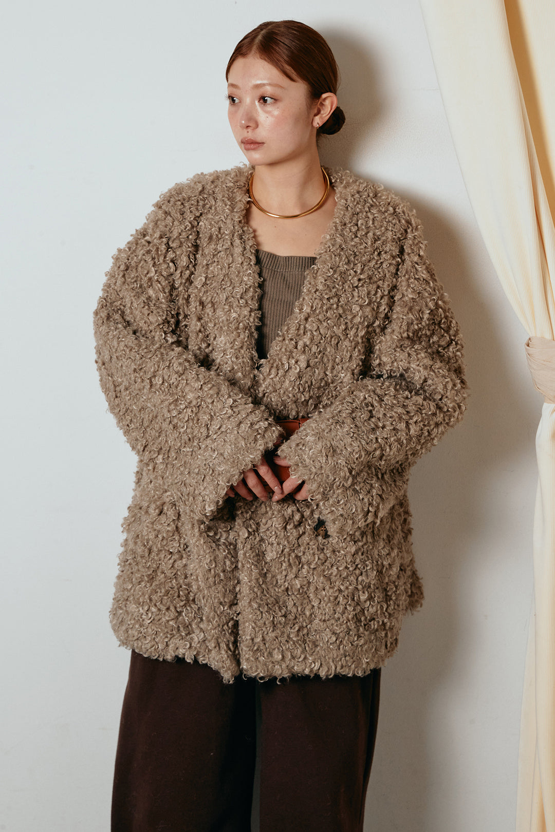 [SET]シープライクファージャケット+裏起毛スウェットワイドパンツ(2set)