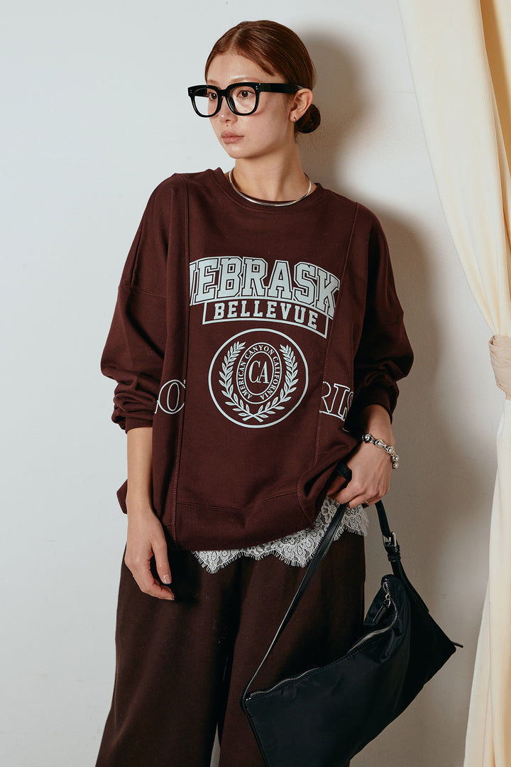 [SET]裏毛カレッジプリントプルオーバー+カップ付きレースドッキングキャミソール(2set)