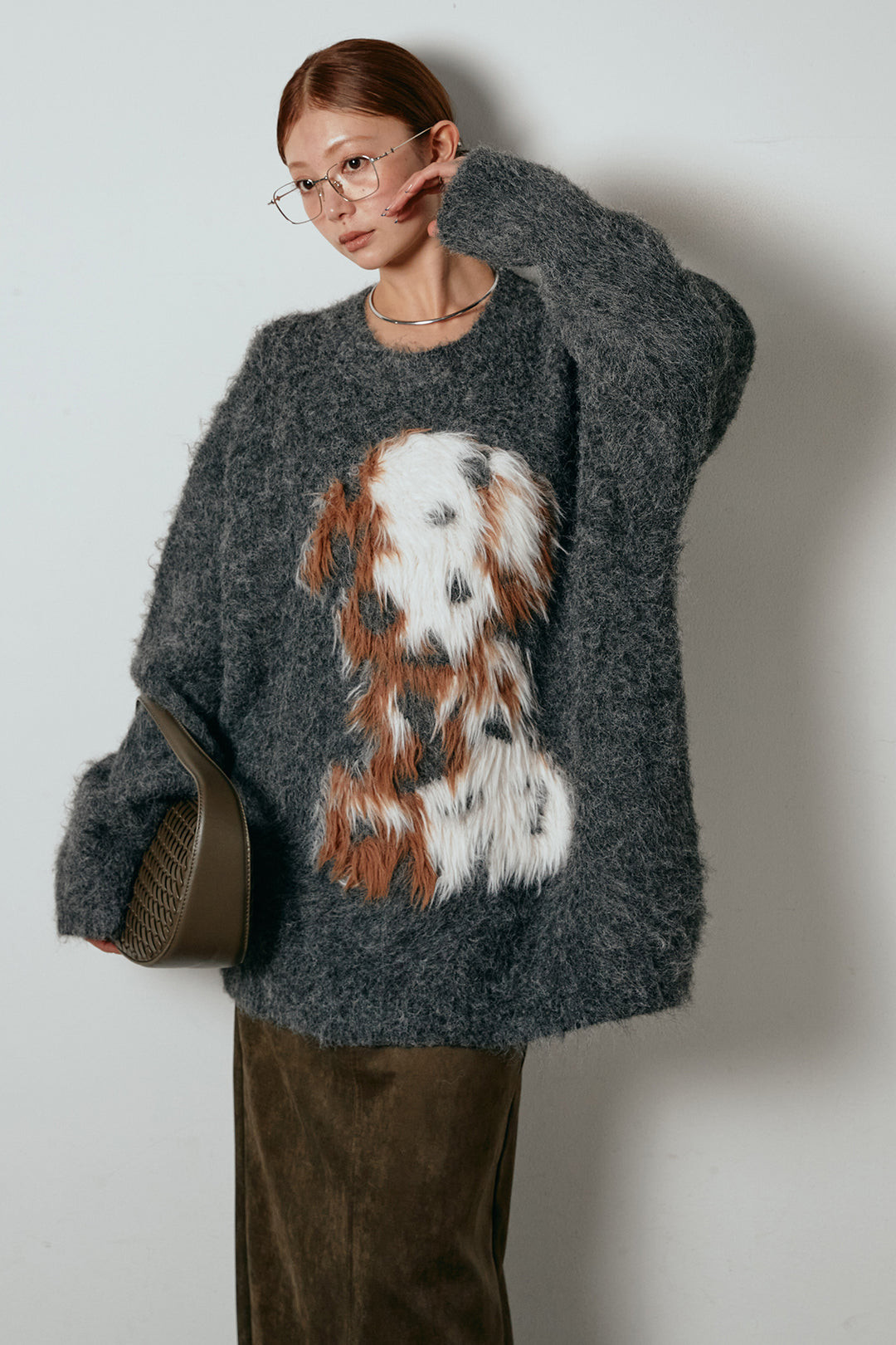 [SET]シャギーニュアンスアニマルニット+スウェードライク裾フリンジスカート(2set)