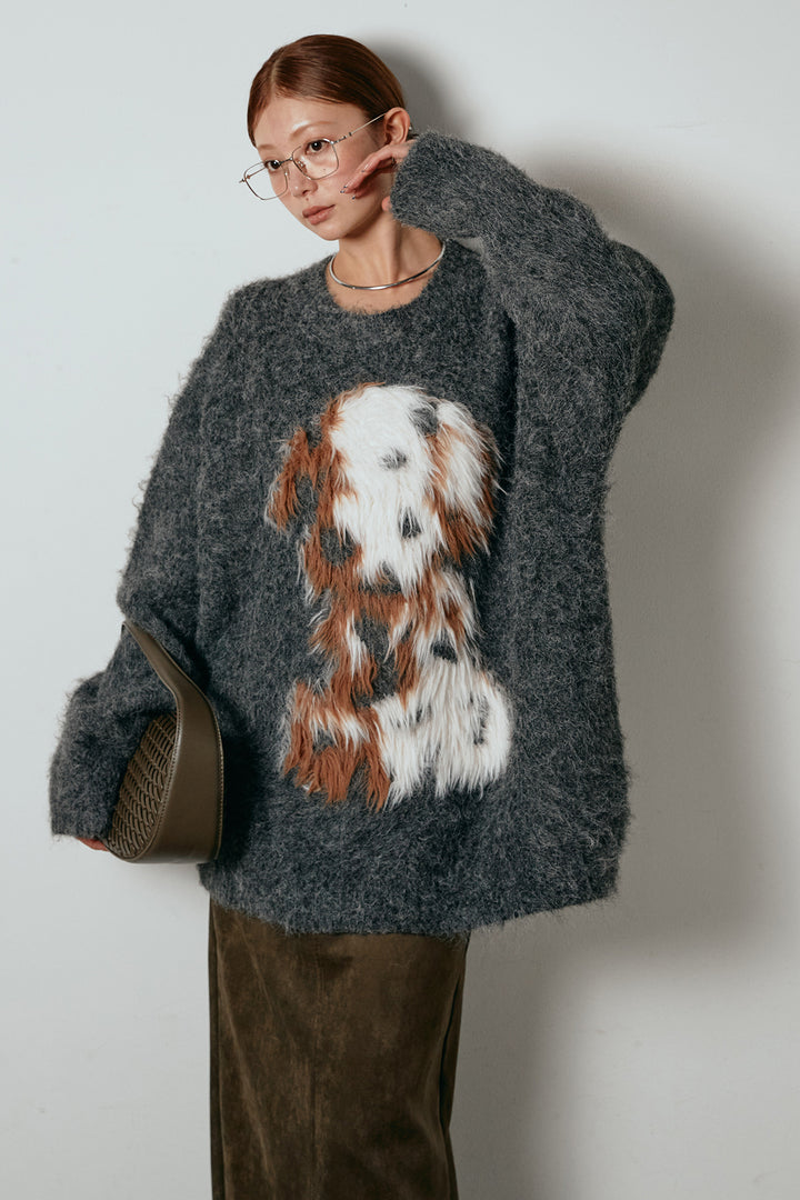 [SET]シャギーニュアンスアニマルニット+スウェードライク裾フリンジスカート(2set)