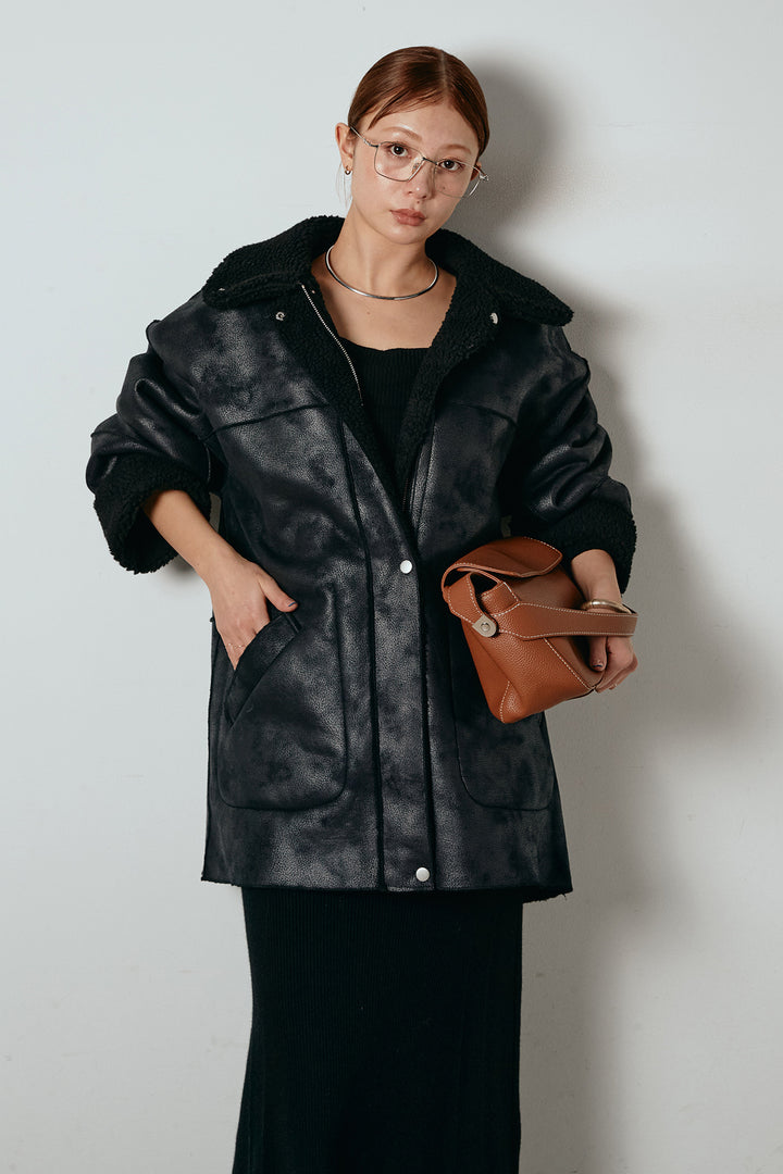 [SET]リバーシブルエコムートンコート+リブナローニットスカート(2set)