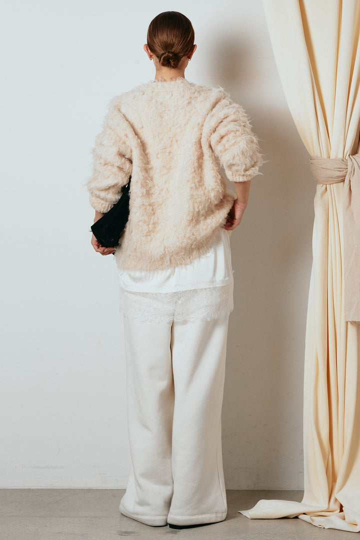 [SET]ルーズシャギーニットカーディガン+レース切り替えキャミソール(2set)