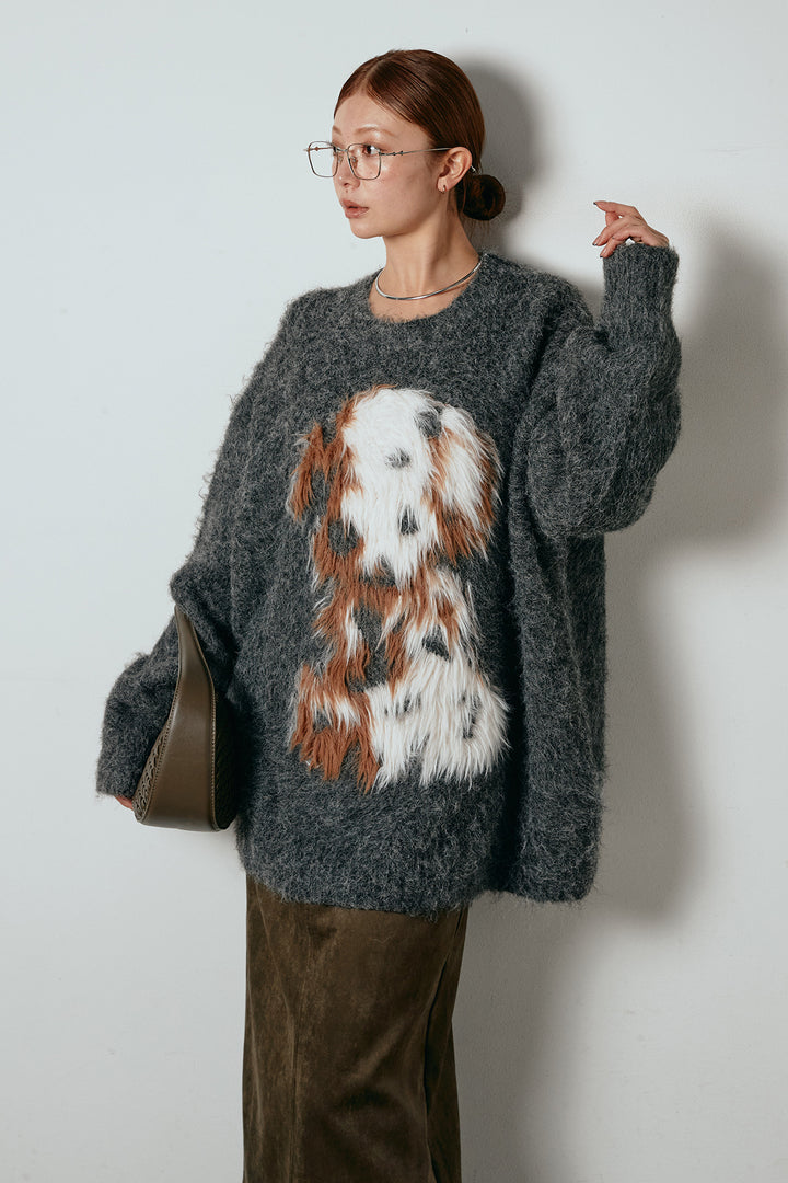 [SET]シャギーニュアンスアニマルニット+スウェードライク裾フリンジスカート(2set)