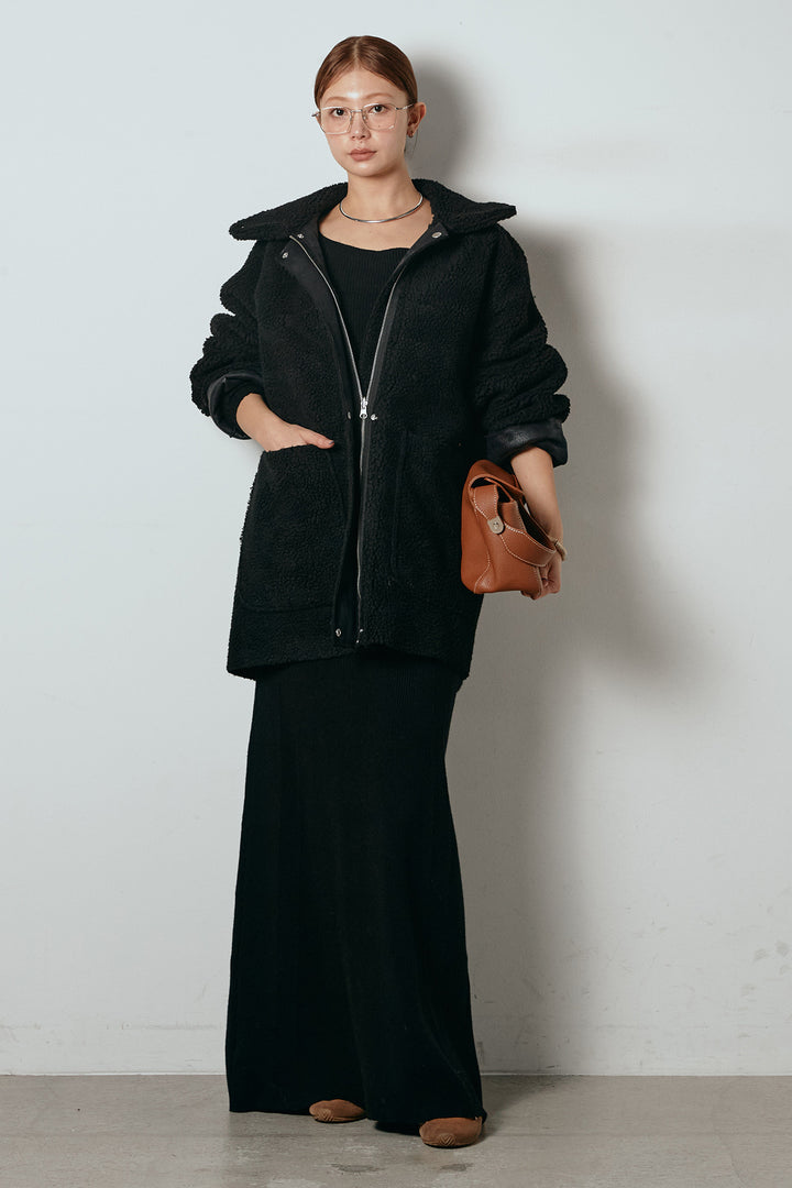 [SET]リバーシブルエコムートンコート+リブナローニットスカート(2set)