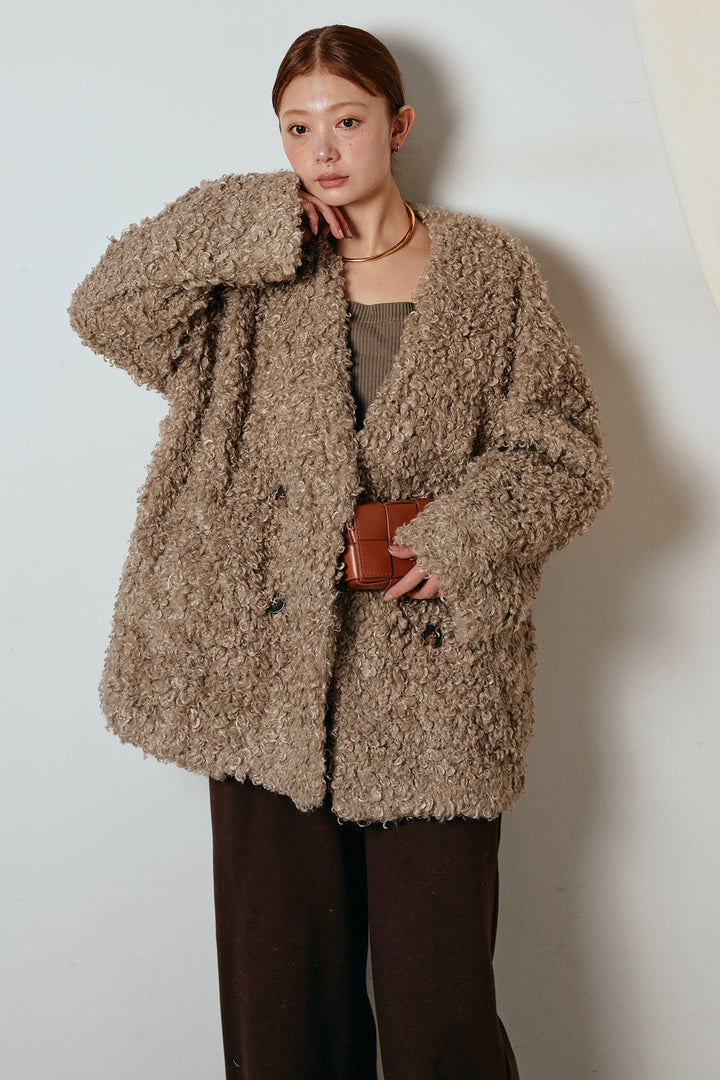 [SET]シープライクファージャケット+裏起毛スウェットワイドパンツ(2set)