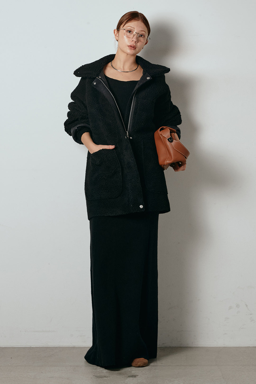 [SET]リバーシブルエコムートンコート+リブナローニットスカート(2set)