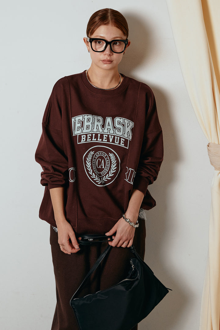 [SET]裏毛カレッジプリントプルオーバー+カップ付きレースドッキングキャミソール(2set)