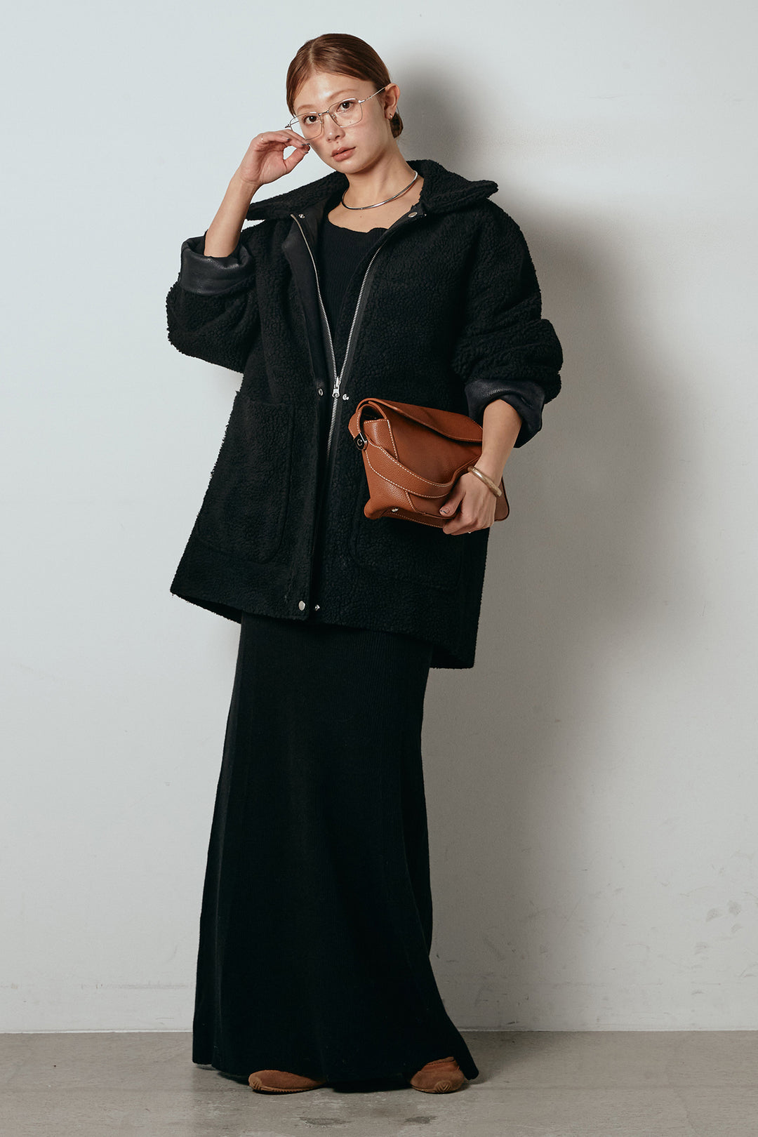 [SET]リバーシブルエコムートンコート+リブナローニットスカート(2set)