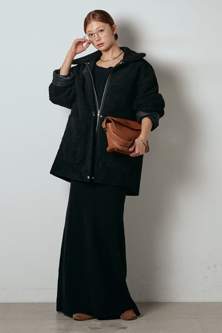 [SET]リバーシブルエコムートンコート+リブナローニットスカート(2set)