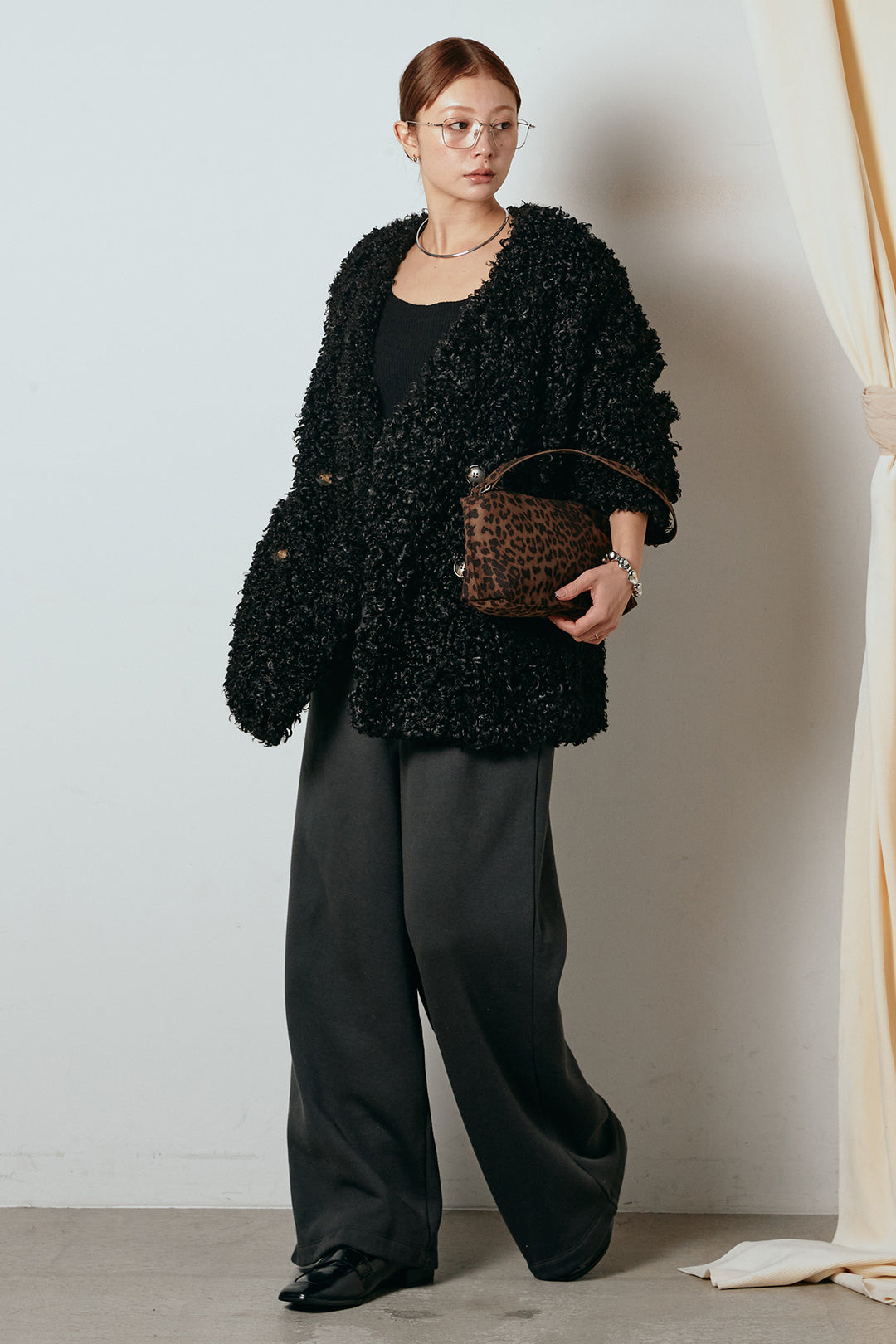 [SET]シープライクファージャケット+裏起毛スウェットワイドパンツ(2set)