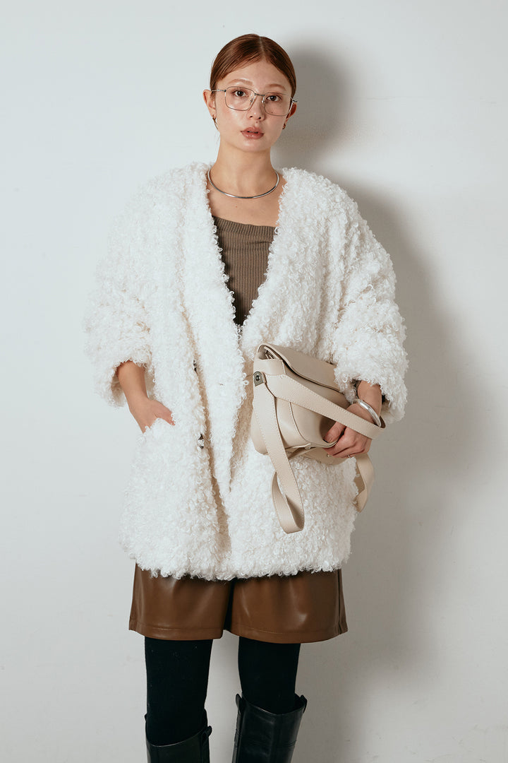 [SET]シープライクファージャケット+ストレッチエコレザーバミューダパンツ(2set)