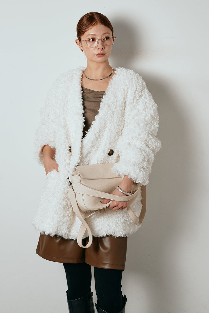 [SET]シープライクファージャケット+ストレッチエコレザーバミューダパンツ(2set)