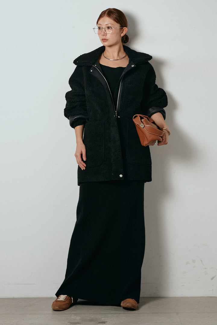 [SET]リバーシブルエコムートンコート+リブナローニットスカート(2set)