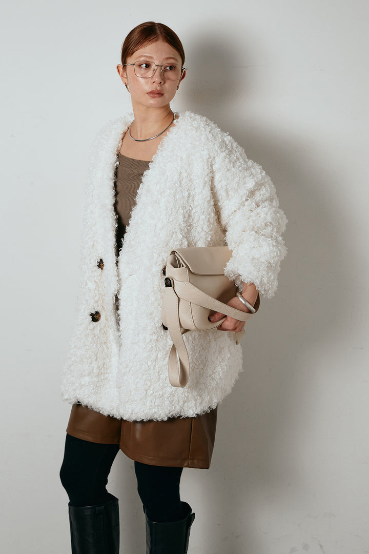 [SET]シープライクファージャケット+ストレッチエコレザーバミューダパンツ(2set)