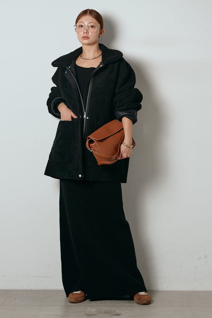 [SET]リバーシブルエコムートンコート+リブナローニットスカート(2set)