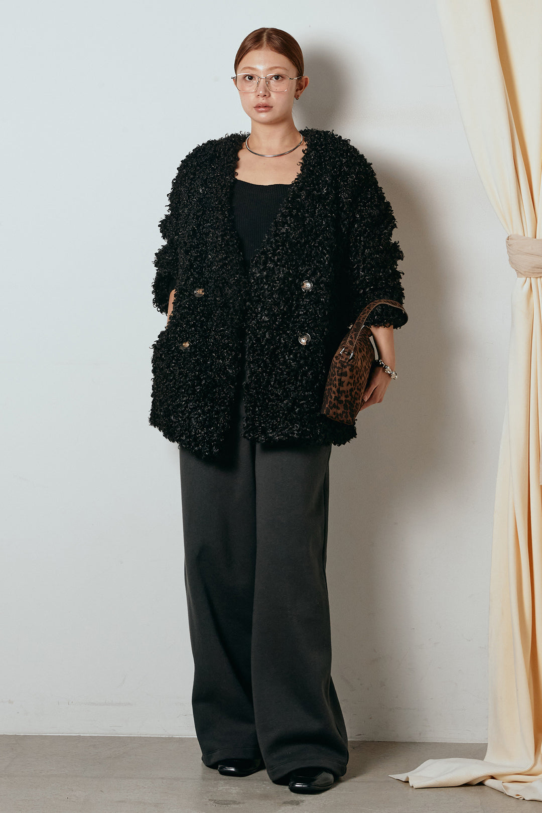 [SET]シープライクファージャケット+裏起毛スウェットワイドパンツ(2set)