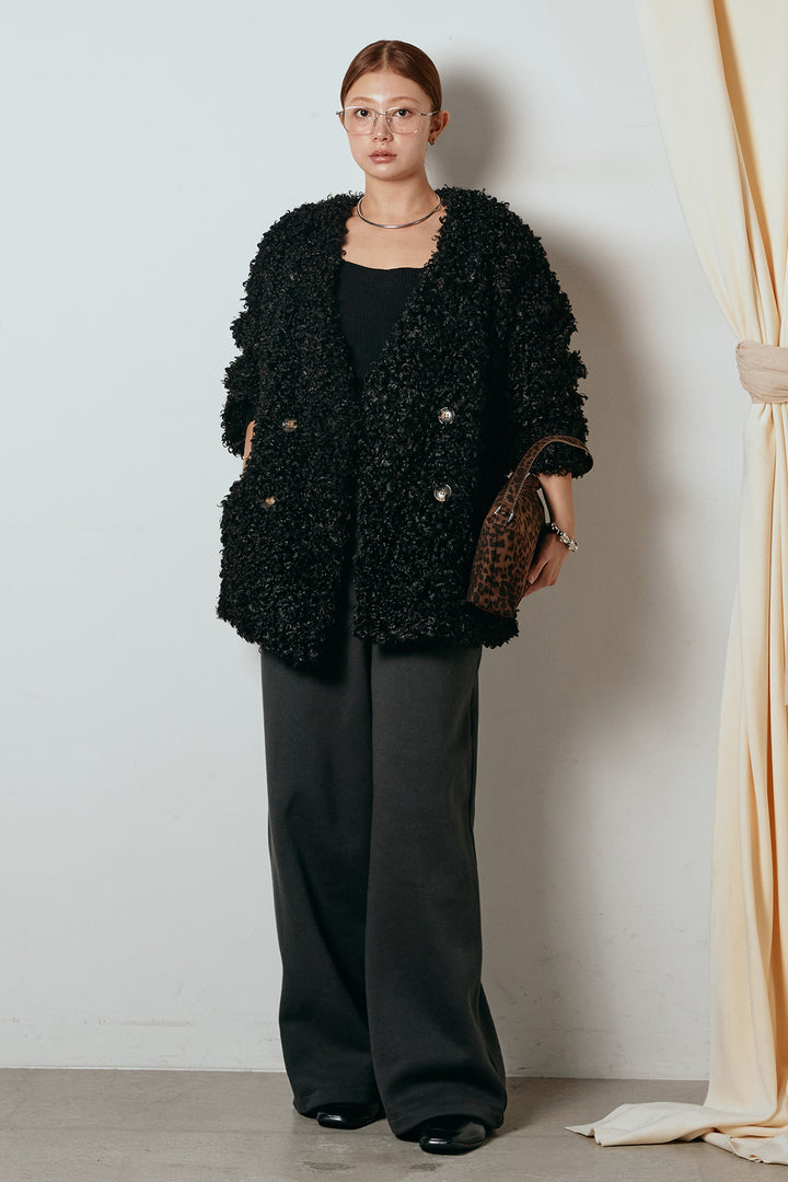 [SET]シープライクファージャケット+裏起毛スウェットワイドパンツ(2set)