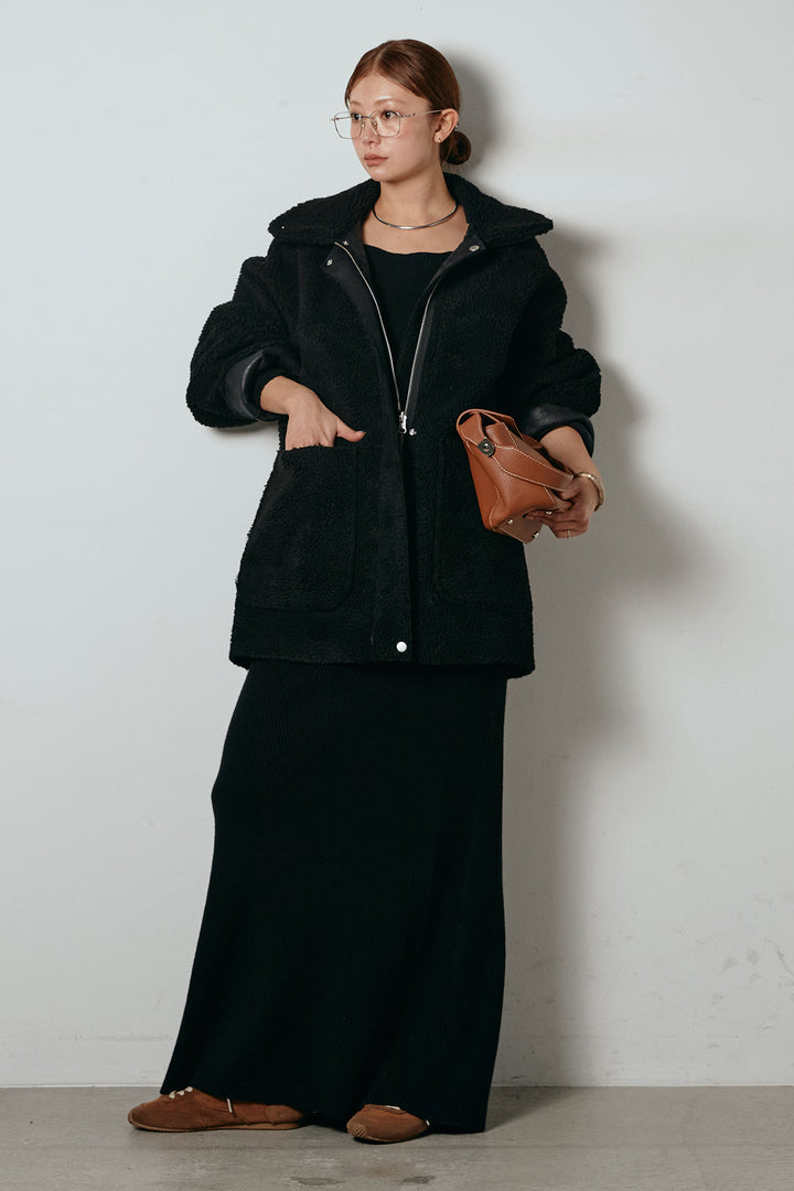 [SET]リバーシブルエコムートンコート+リブナローニットスカート(2set)