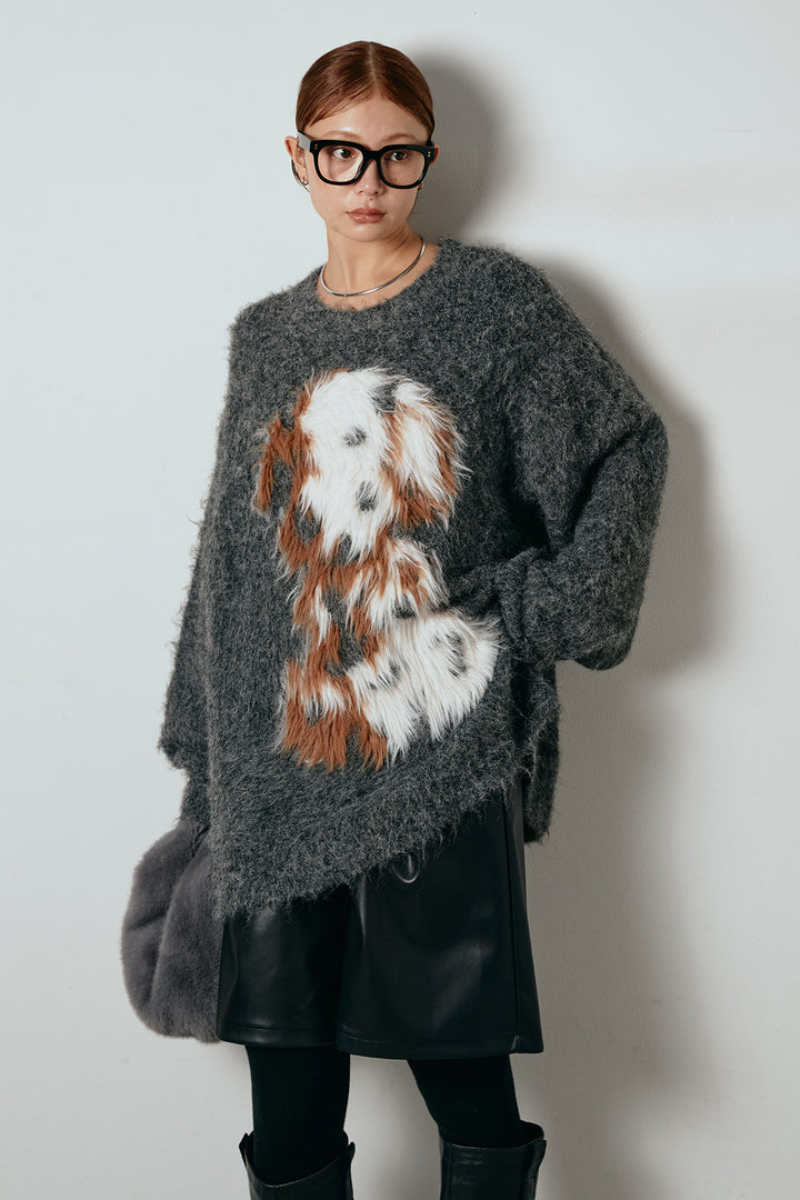 [SET]シャギーニュアンスアニマルニット+ストレッチエコレザーバミューダパンツ(2set)