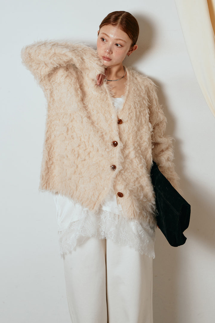 [SET]ルーズシャギーニットカーディガン+裏起毛スウェットワイドパンツ(2set)