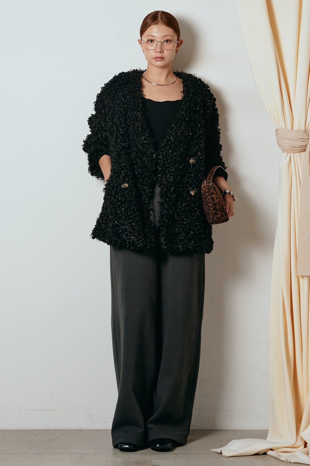 [SET]シープライクファージャケット+裏起毛スウェットワイドパンツ(2set)