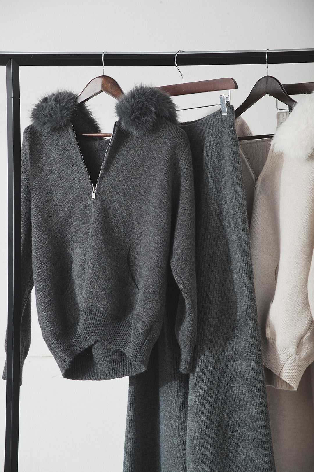 【着回しセット】[SET]ファー付きフーディーニットSETUP+ファー付きフーディーニットSETUP(2set)