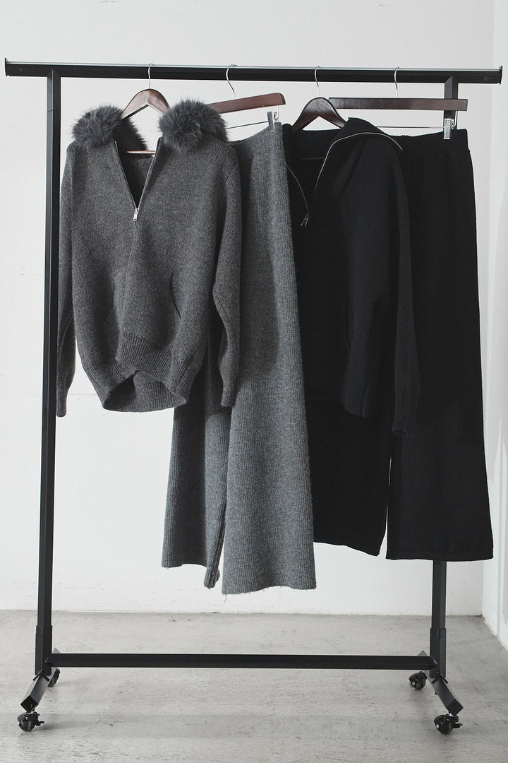 【着回しセット】[SET]ファー付きフーディーニットSETUP+ビッグカラーダブルジップニットSETUP(2set)