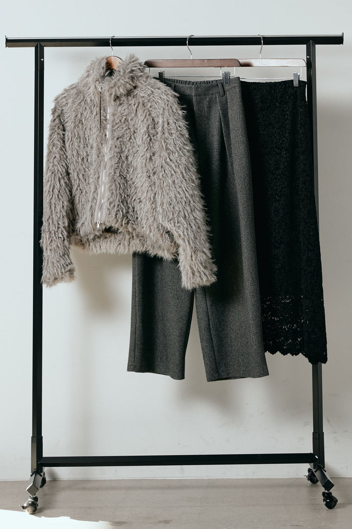 【着回しセット】[SET]ミックスシープファースタンドブルゾン+花柄刺繍ベロアフレアスカート+フェイクウールタックトラウザーズパンツ(3set)