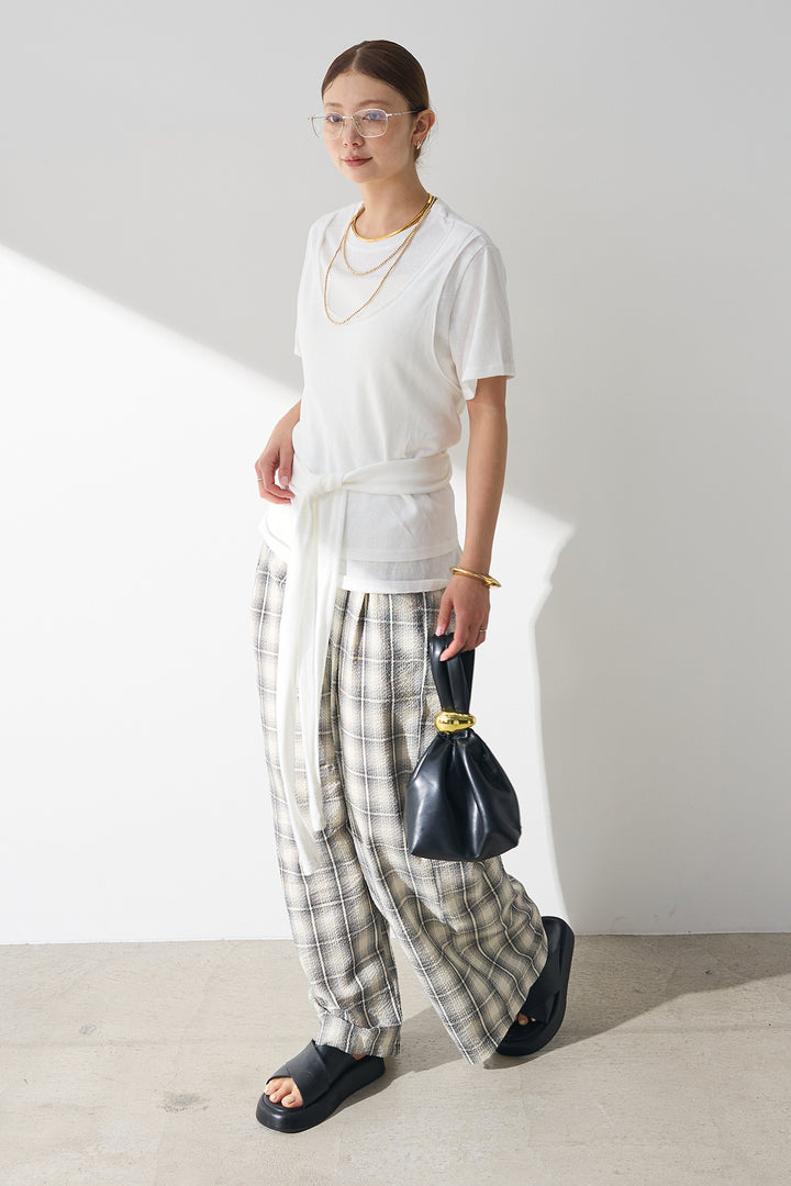 [SET]フロントタイTシャツ+タータンチェックワイドパンツ(2set)