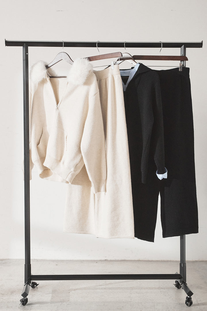 【着回しセット】[SET]ファー付きフーディーニットSETUP+ストライプドッキングニットポロSETUP(2set)