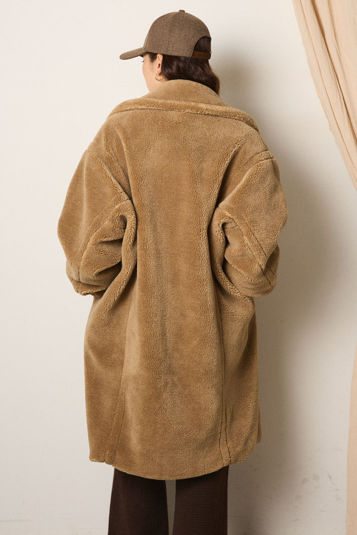 [SET]テディボアロングコート+ロゴデザインルーズスウェット+花柄刺繍ベロアフレアスカート(3set)