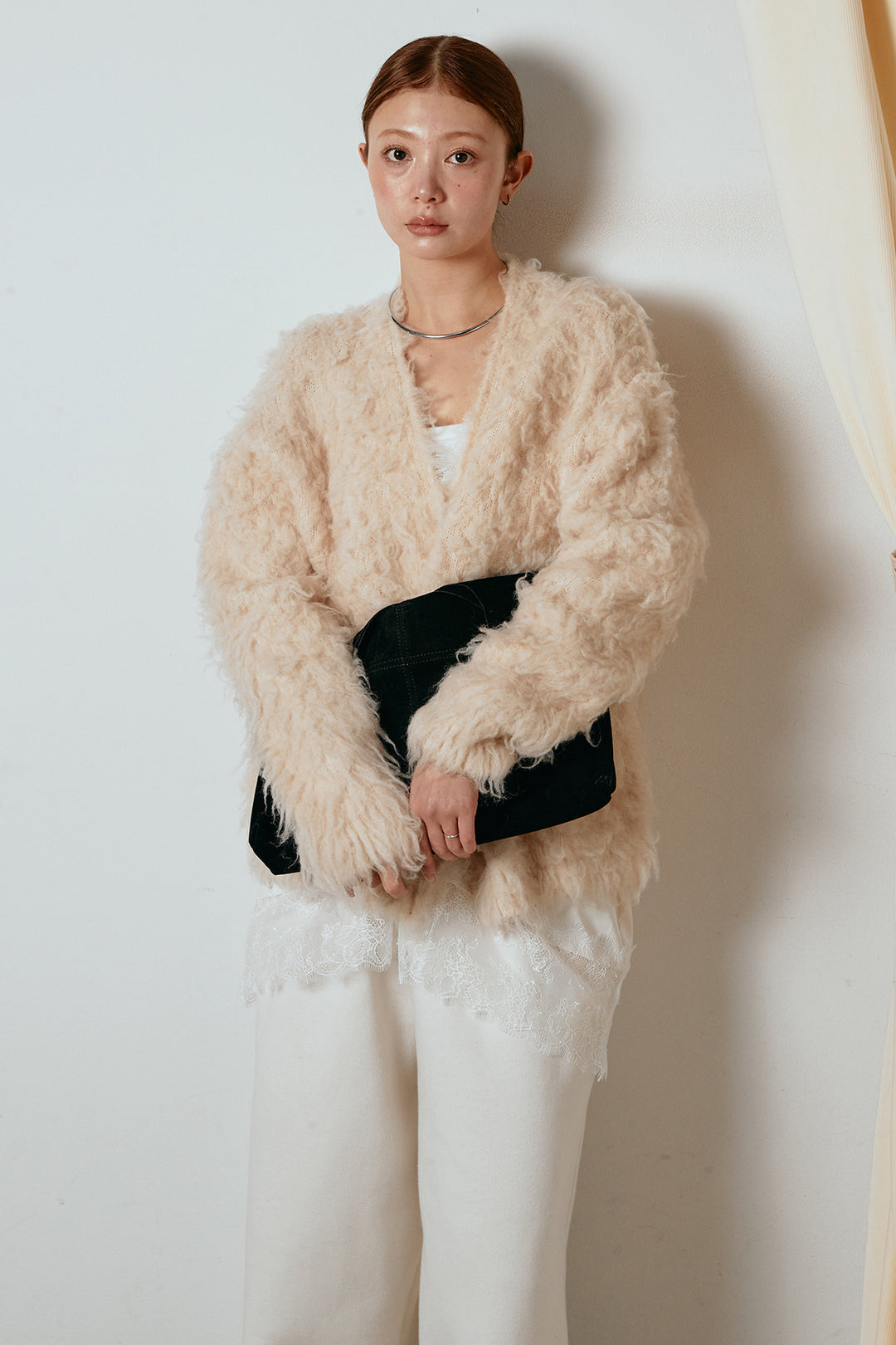 [SET]ルーズシャギーニットカーディガン+裏起毛スウェットワイドパンツ(2set)