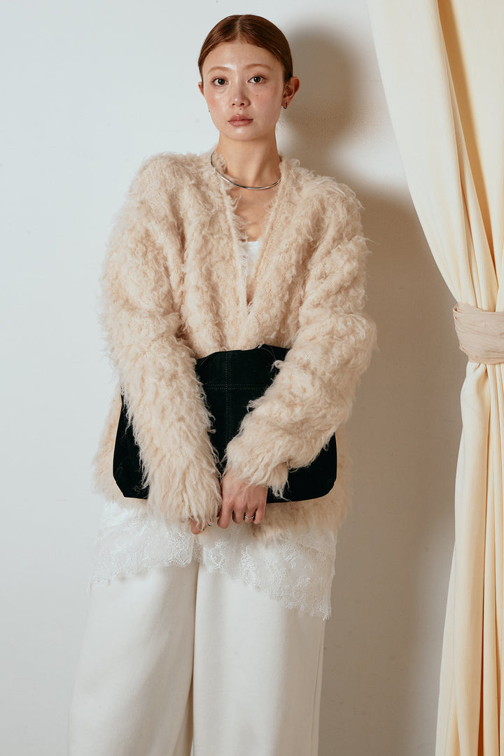 [SET]ルーズシャギーニットカーディガン+裏起毛スウェットワイドパンツ(2set)