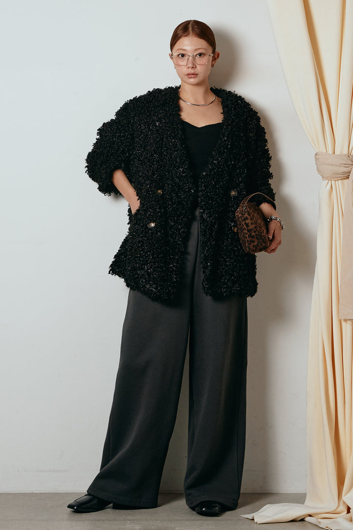 [SET]シープライクファージャケット+裏起毛スウェットワイドパンツ(2set)