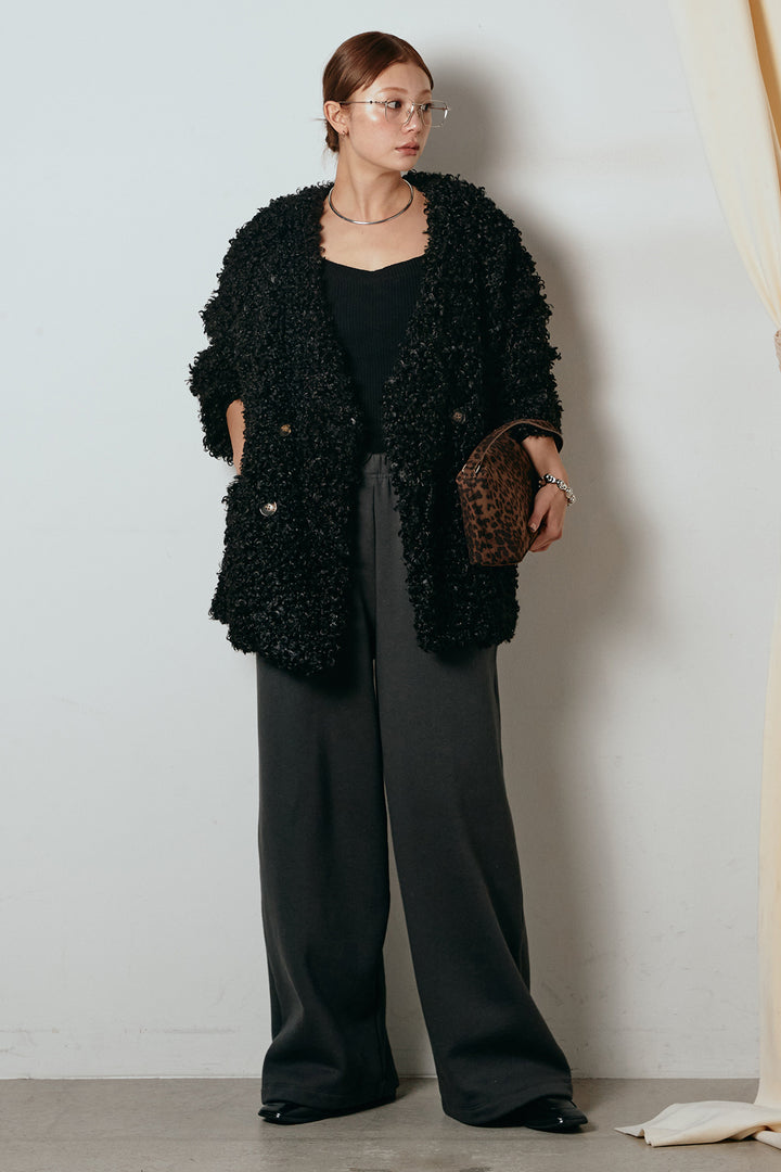 [SET]シープライクファージャケット+裏起毛スウェットワイドパンツ(2set)