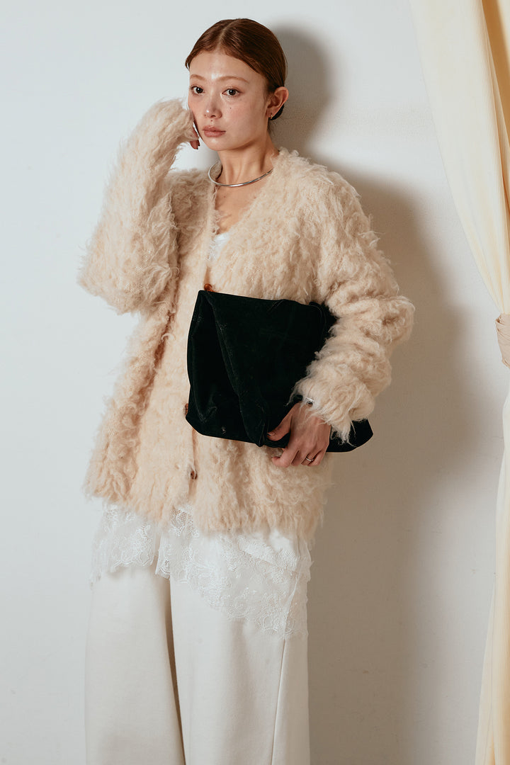 [SET]ルーズシャギーニットカーディガン+裏起毛スウェットワイドパンツ(2set)