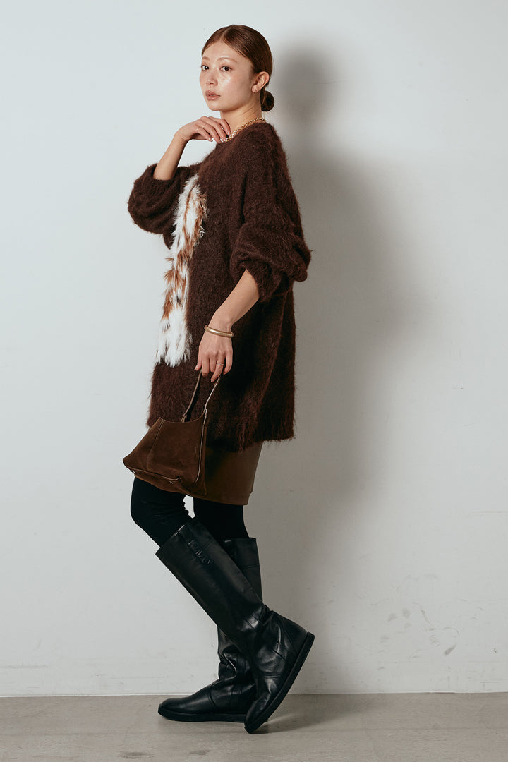 [SET]シャギーニュアンスアニマルニット+ストレッチエコレザーバミューダパンツ(2set)