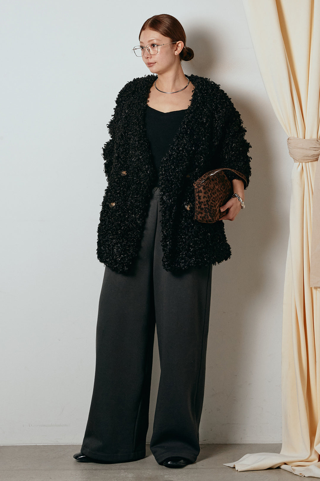 [SET]シープライクファージャケット+裏起毛スウェットワイドパンツ(2set)