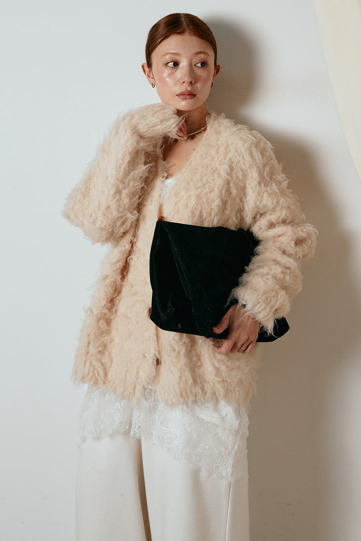 [SET]ルーズシャギーニットカーディガン+裏起毛スウェットワイドパンツ(2set)