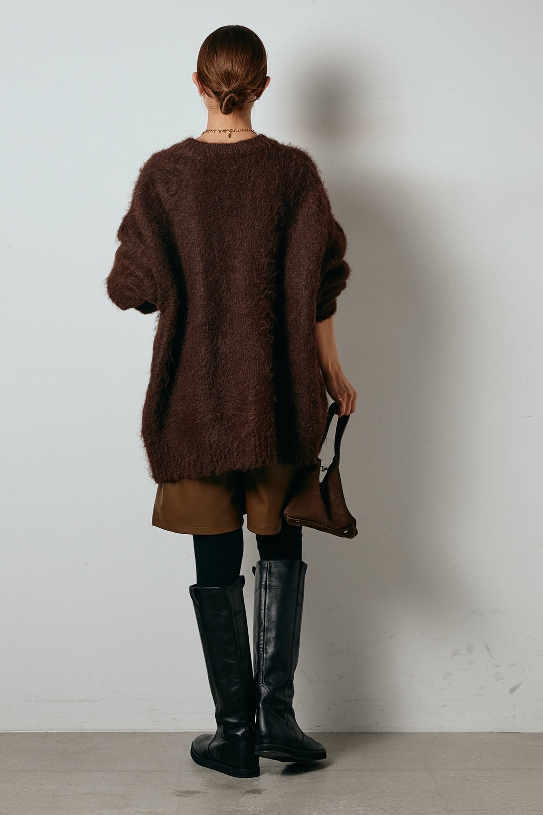 [SET]シャギーニュアンスアニマルニット+ストレッチエコレザーバミューダパンツ(2set)