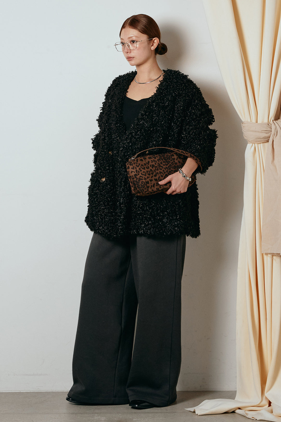 [SET]シープライクファージャケット+裏起毛スウェットワイドパンツ(2set)